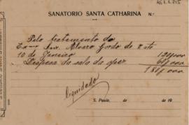 [Recibo do Sanatorio Santa Catharina]