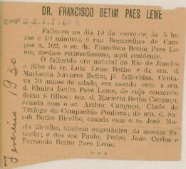 [Nota de falecimento]
