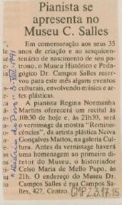 Pianista de apresenta no Museu C. Salles