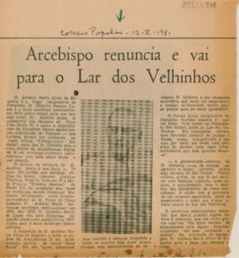 Arcebispo renuncia e vai para o Lar dos Velhinhos