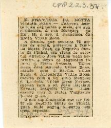 [Obituário de Francisca da Motta Villas Boas]