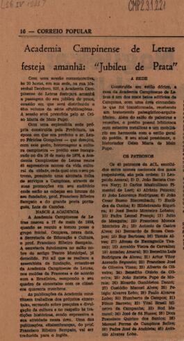Academia Campinense de Letras festeja amanhã: "Jubileu de Prata"