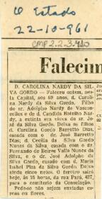 [Obituário de Carolina Nardy da Silva Gordo]