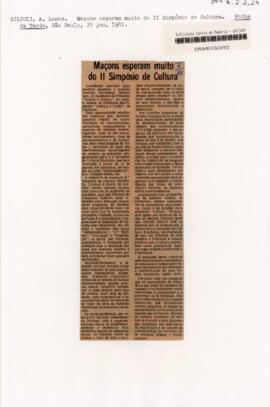 Maçons esperam muito do II Simpósio de Cultura