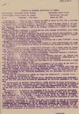 Minuta do Boletim da Academia Campinense de Letras