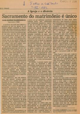 Sacramento do matrimônio é único