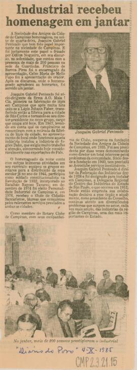 Industrial recebeu homenagem em jantar