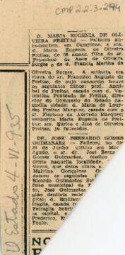 [Obituário de Maria Eugenia de Oliveira Freitas]
