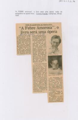 “A Febre Amorosa”, o livro será uma ópera