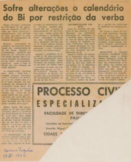Sofre alterações o calendário do Bi por restrição da verba