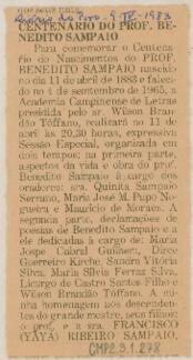 Centenário do prof. Benedito Sampaio