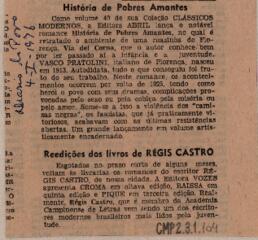 Reedições dos livros de Régis Castro