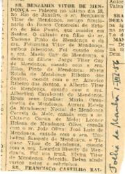 [Obituário de Benjamin Vitor de Mendonça]