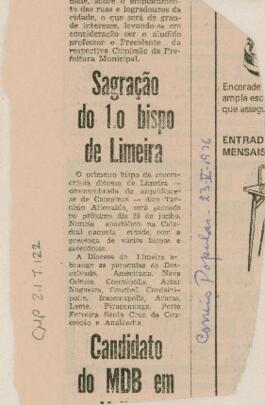 Sagração do 1º bispo de Limeira