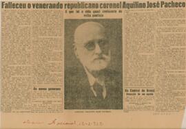 Falleceu o venerando republicano coronel Aquilino José Pacheco