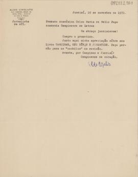 [Carta de Encaminhamento] / Campinas, nossa querida, na história de Jundiaí