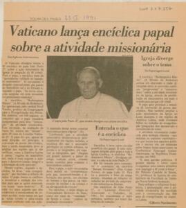 Vaticano lança encíclica papal sobre a atividade missionária