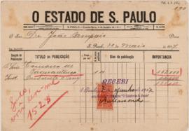 [Título de cobrança a Sociedade Anonima de O Estado de S. Paulo]