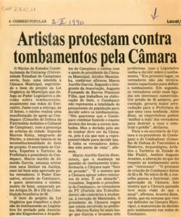 Artistas protestam contra tombamentos pela Câmara