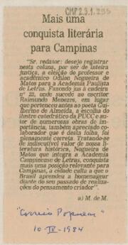 Mais uma conquista literária para Campinas