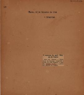 O regresso do prof. Aloysio de Castro