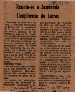 Reuniu-se a Academia Campinense de Letras