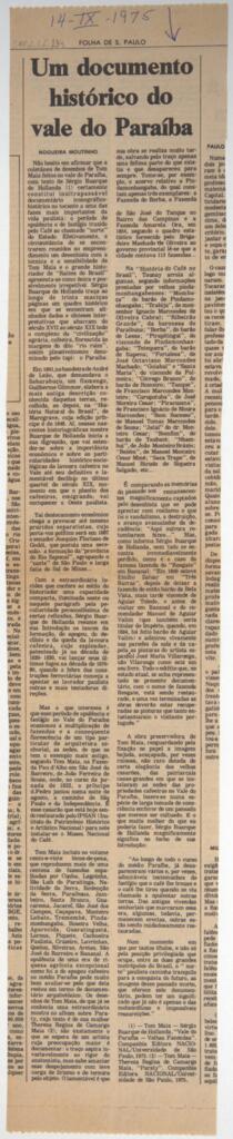 Um documento histórico do vale do Paraíba
