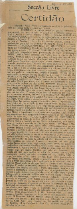 Secção Livre: Certidão