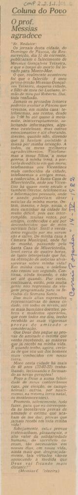 O prof. Messias agradece