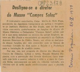 Desligou-se o diretor do Museu "Campos Sales"