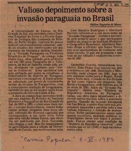 Valioso depoimento sobre a invasão paraguaia no Brasil
