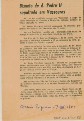 Bisneto de d. Pedro II sepultado em Vassouras