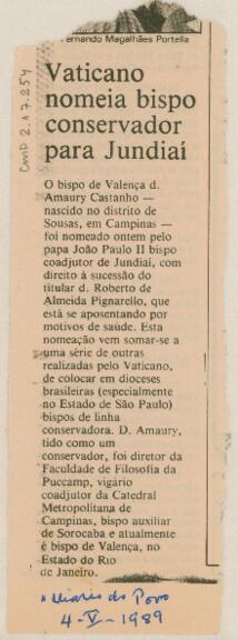 Vaticano nomeia bispo conservador para Jundiaí