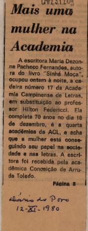 Mais uma mulher na Academia
