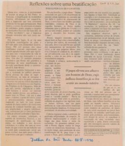 Reflexões sobre uma beatificação