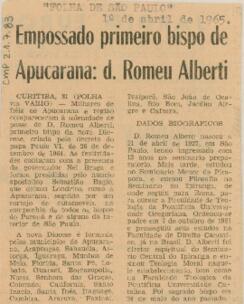 Empossao primeiro bispo de Apucarana: d. Romeu Alberti