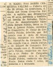 [Obituário de Maria das Dores Cerqueira Falcão]
