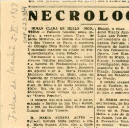 [Obituário de Clara de Mello Monteiro]