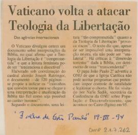 Vaticano volta a atacar Teologia da Libertação