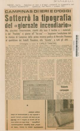 Campinas diieri e d’oggi: Sotterrò la tipografia del <giornale incendiario>