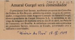 Amaral Gurgel será comendador