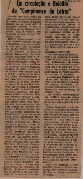 Em circulação o Boletim da "Campinense de Letras"